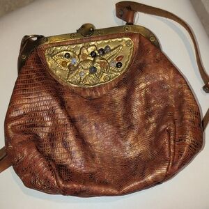 Tate simboli Brown Leather Shoulder Bag with Gold Details